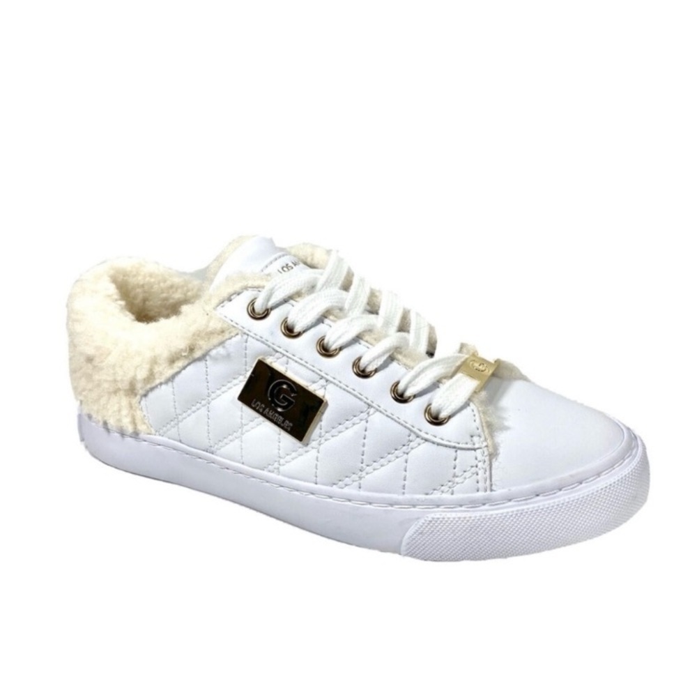 Guess Sneakers GBG Los Angeles Faux Fur upper/lining White Women’s Sz 7.5 MINT